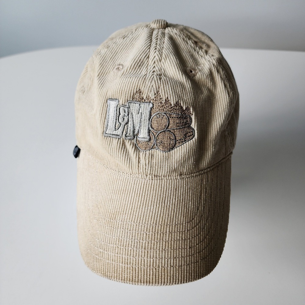 L&M Corduroy Hat Tan Embroidered Adjustable Baseball Cap Strap‎ Back Retro
